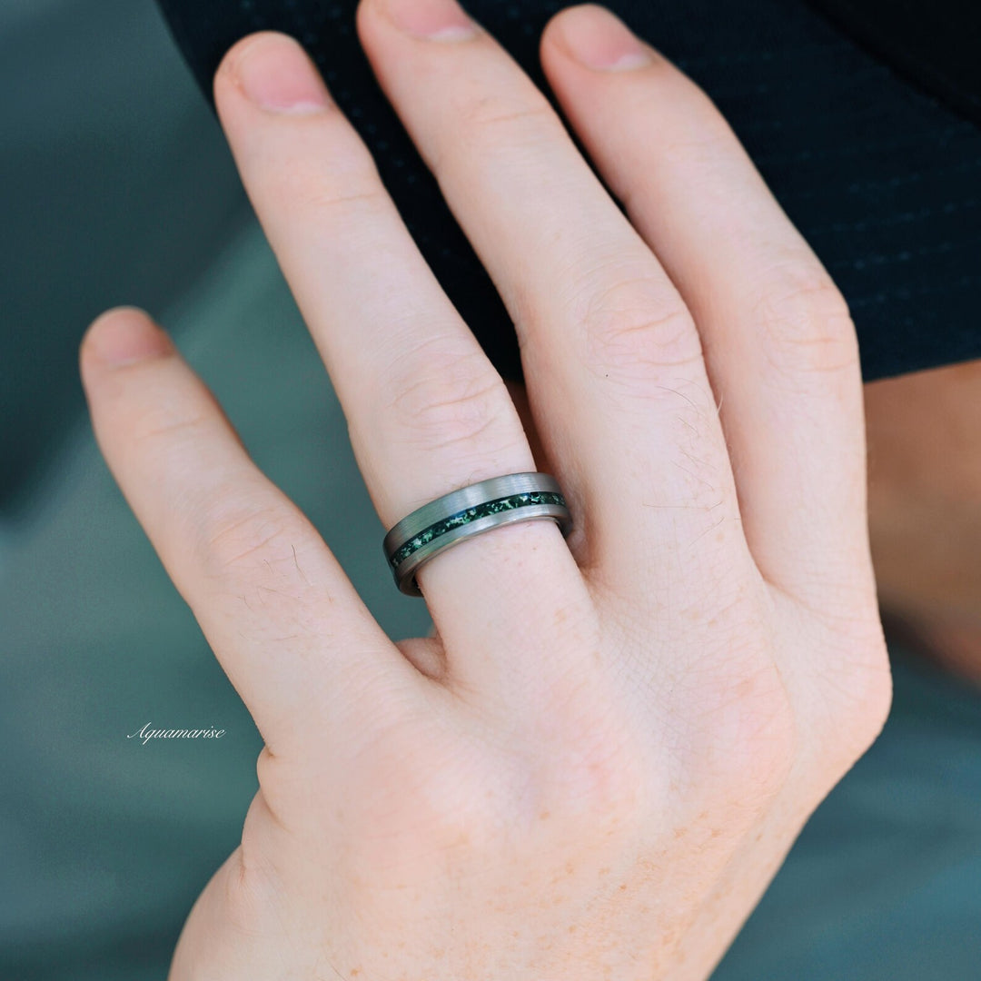 Green Moss Agate & Crescent Moon Couples Ring