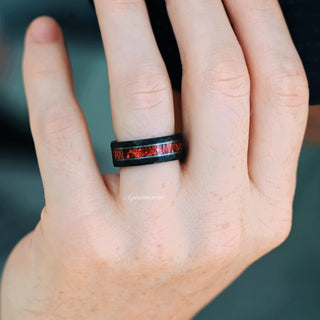 Red Garnet Wedding Band in Two Tone Tungsten Carbide (8mm)