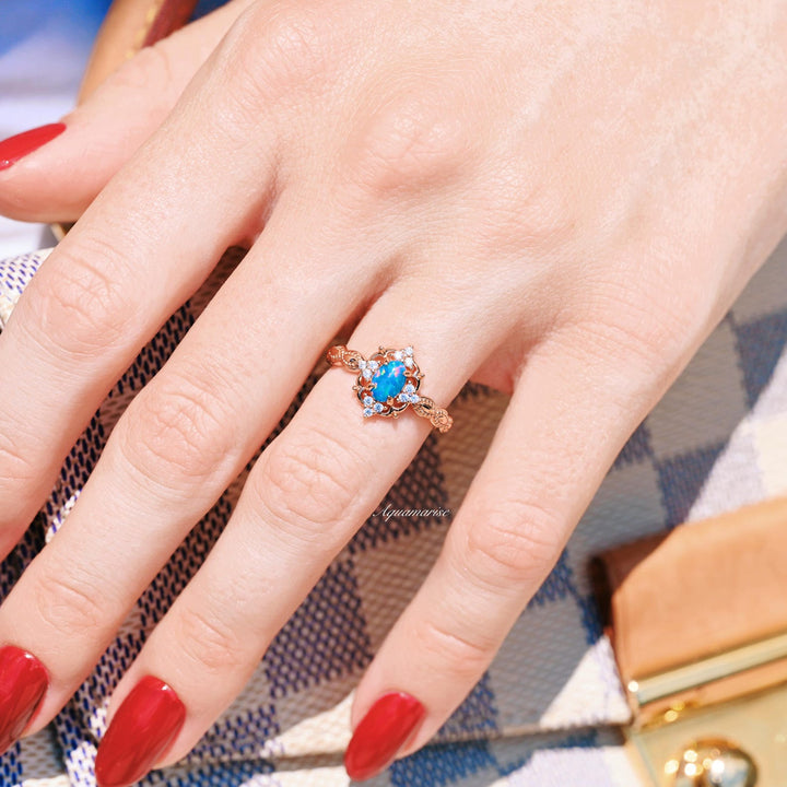 Blue Fire Opal & Guitar String Couples Ring