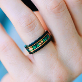 Green Fire Opal & Moss Agate Leaf Couples Ring Set