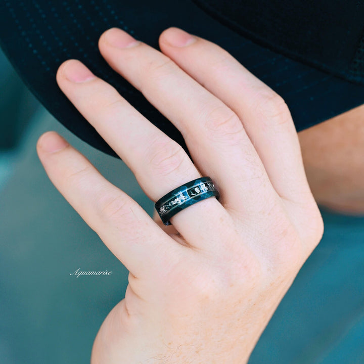 Starry Night & Meteorite Wedding Band- 8MM Black Tungsten