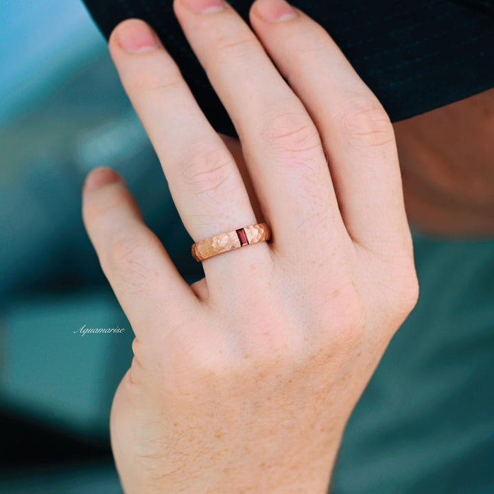 Garnet Wedding Band- 5.5MM 14K Rose Gold Vermeil