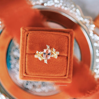 Morganite Leaf Fairy Engagement Ring in 14K Yellow Gold Vermeil