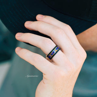 Blue Sapphire & Simulated Diamond Gold Leaf Couples Ring Set