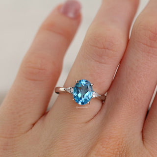 Oval Cut Natural Swiss Topaz Engagement Ring in Sterling Silver