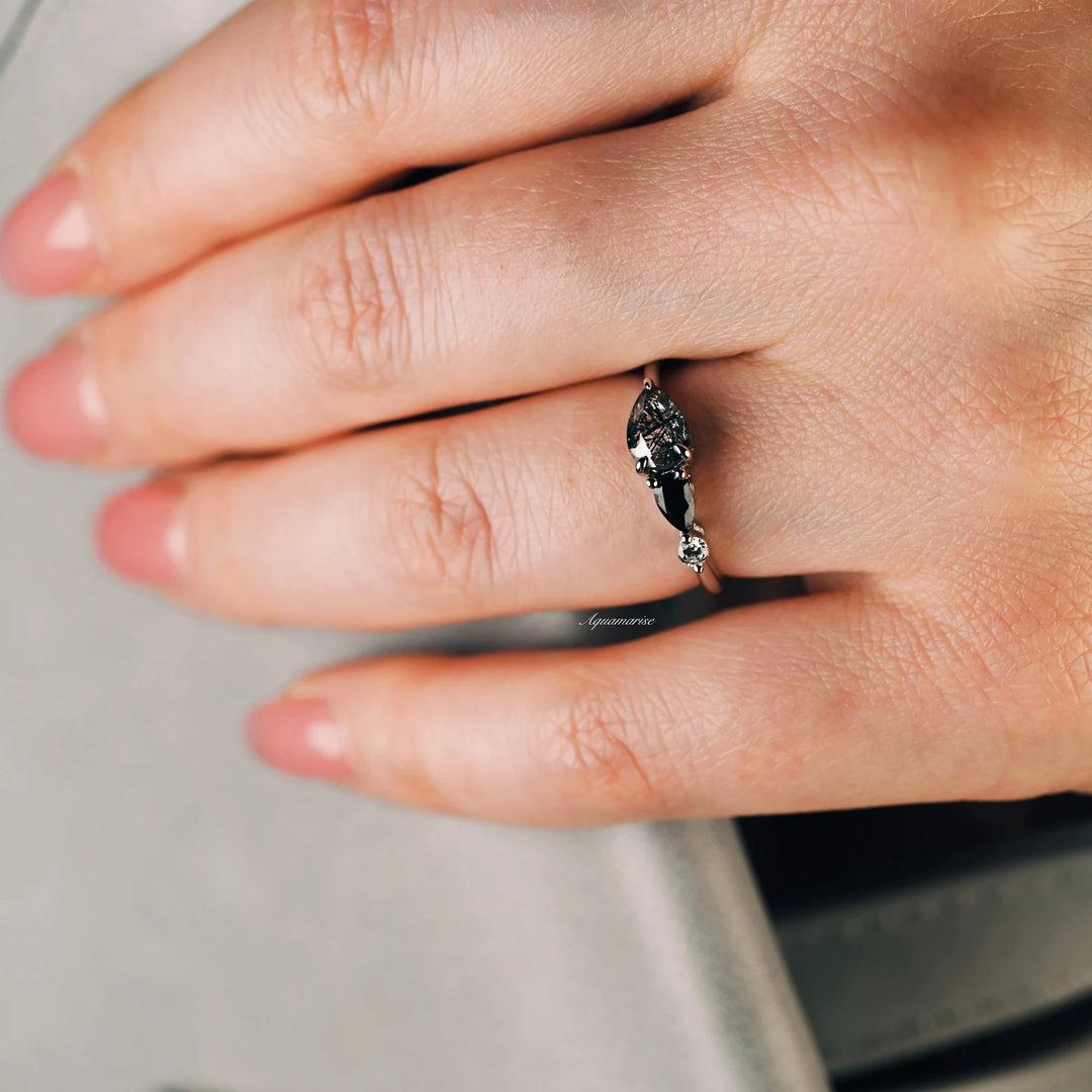 Natural Rutilated Quartz & Black Onyx Ring For Women- Sterling Silver