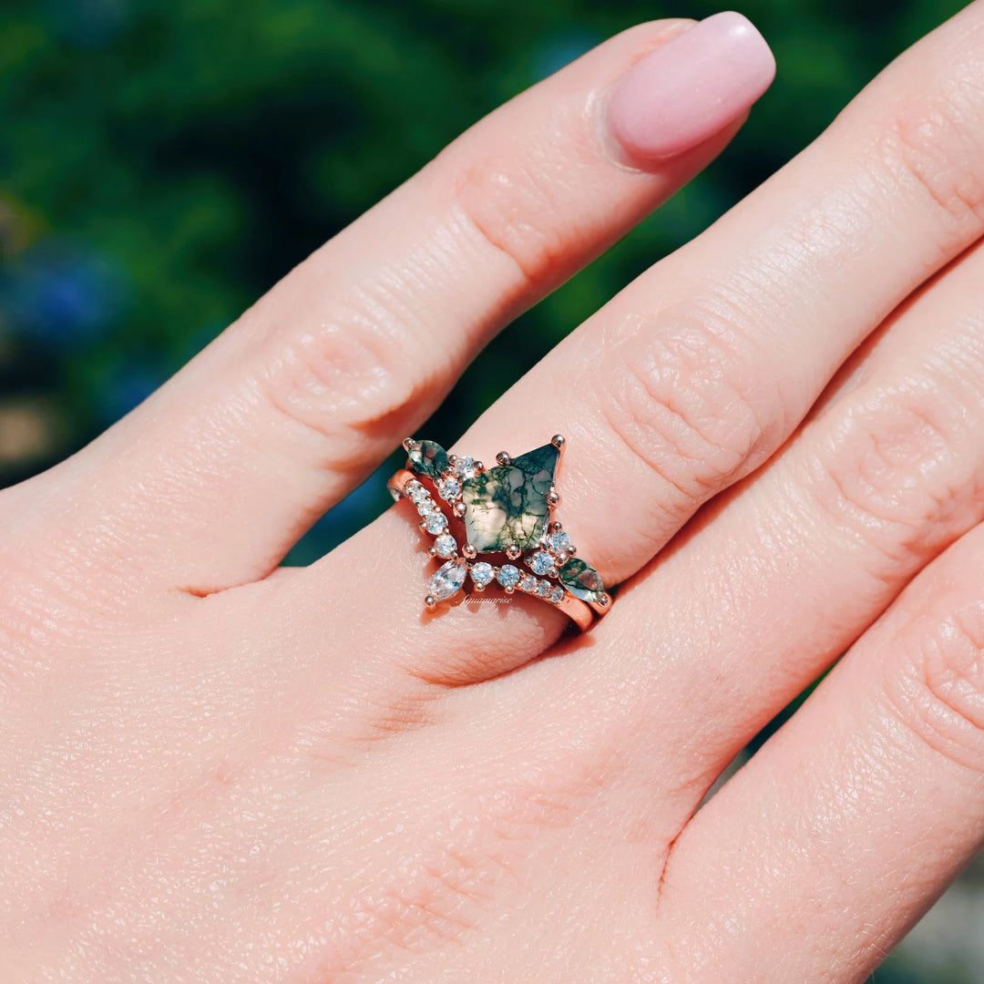 Skye Kite™ Green Moss Agate Ring Set- 14K Rose Gold Vermeil