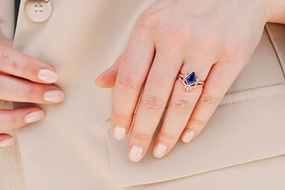 Kite Blue Sapphire Ring Set For Women- 14K Rose Gold Vermeil Blue Gemstone Engagement Ring- Dainty Promise Ring