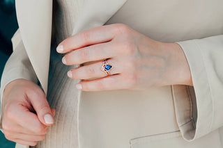Kite Cut Bezel Blue Sapphire Ring Set in 14K Rose Gold Vermeil