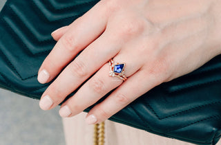 Kite Cut Bezel Blue Sapphire Ring Set in 14K Rose Gold Vermeil