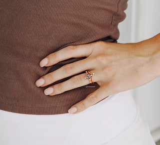 Princess Cut Rutilated Quartz Engagement Ring Set in 14K Solid Rose Gold