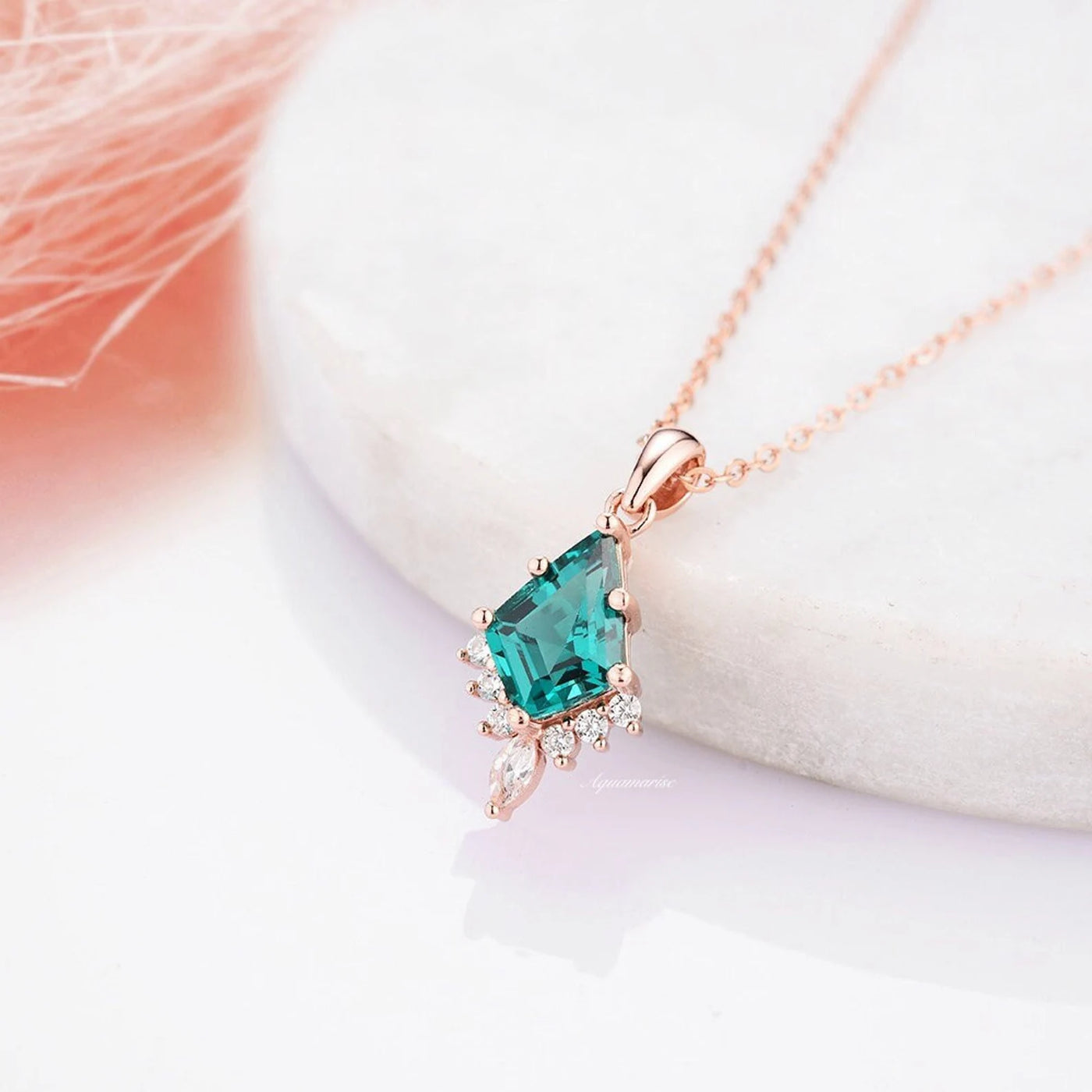 Skye Kite Emerald Necklace For Women- 14K Rose Gold Vermeil Dainty Pendant Necklace Birthstone Geometric Necklace- Anniversary Gift For Her