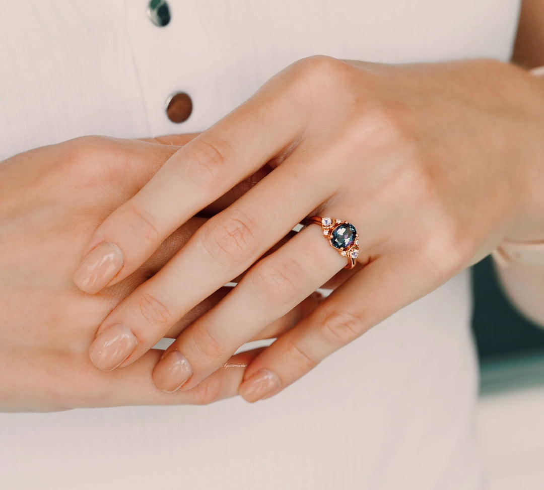 Alexandrite & Moonstone Ring- 14K Rose Gold Vermeil