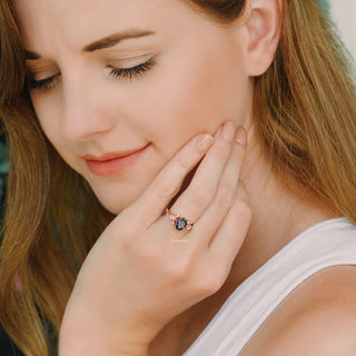 Alexandrite Crescent Moon Engagement Ring in 14K Rose Gold Vermeil