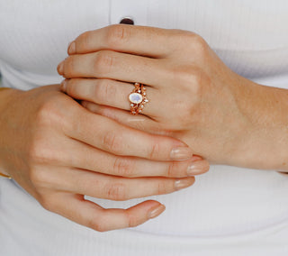 Natural Moonstone Fairy Engagement Ring Set in 14K Rose Gold Vermeil