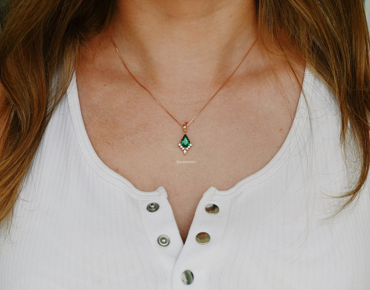 Skye Kite Emerald Necklace For Women- 14K Rose Gold Vermeil Dainty Pendant Necklace Birthstone Geometric Necklace- Anniversary Gift For Her