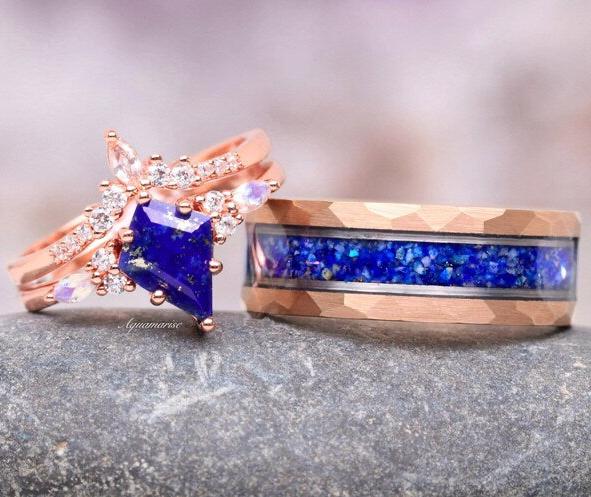 Skye Blue Lapis Lazuli & Moonstone Couples Ring