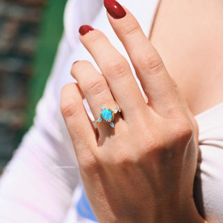 Blue Fire Opal & Crushed Diamond Couples Ring Set