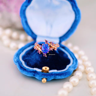 Starry Night Blue Fire Opal & Sapphire Ring in 14K Rose Gold Vermeil