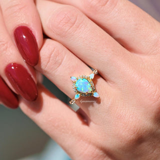 Blue Fire Opal & Crushed Diamond Couples Ring Set