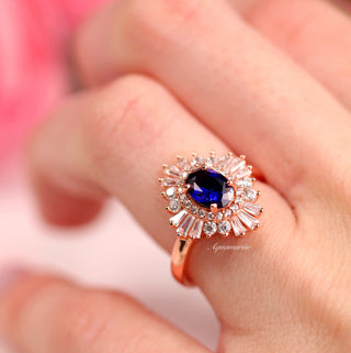 Victoria Oval Cut Blue Sapphire Engagement Ring in 14K Solid Rose Gold