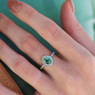 Cordelia Green Moss Agate Engagement Ring in Sterling Silver