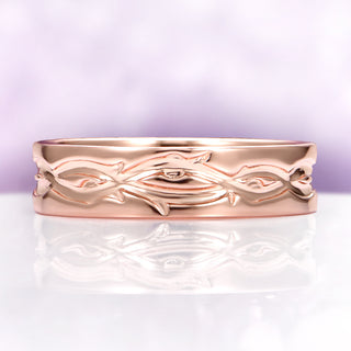 Nature Inspired Leaf Engraved Wedding Band in 14K Solid Rose Gold