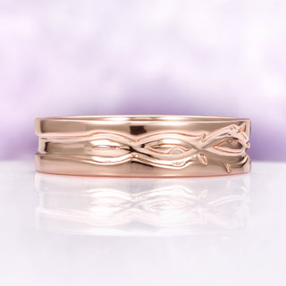 Nature Inspired Leaf Engraved Wedding Band in 14K Solid Rose Gold