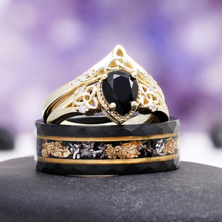 Celtic Knot Black Onyx Ring Set in 14K Yellow Gold Vermeil
