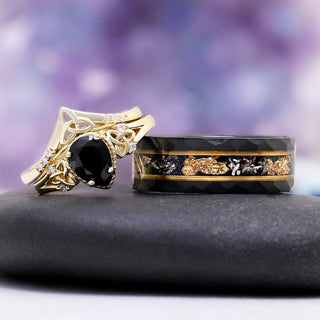 Celtic Knot Black Onyx Ring Set in 14K Yellow Gold Vermeil