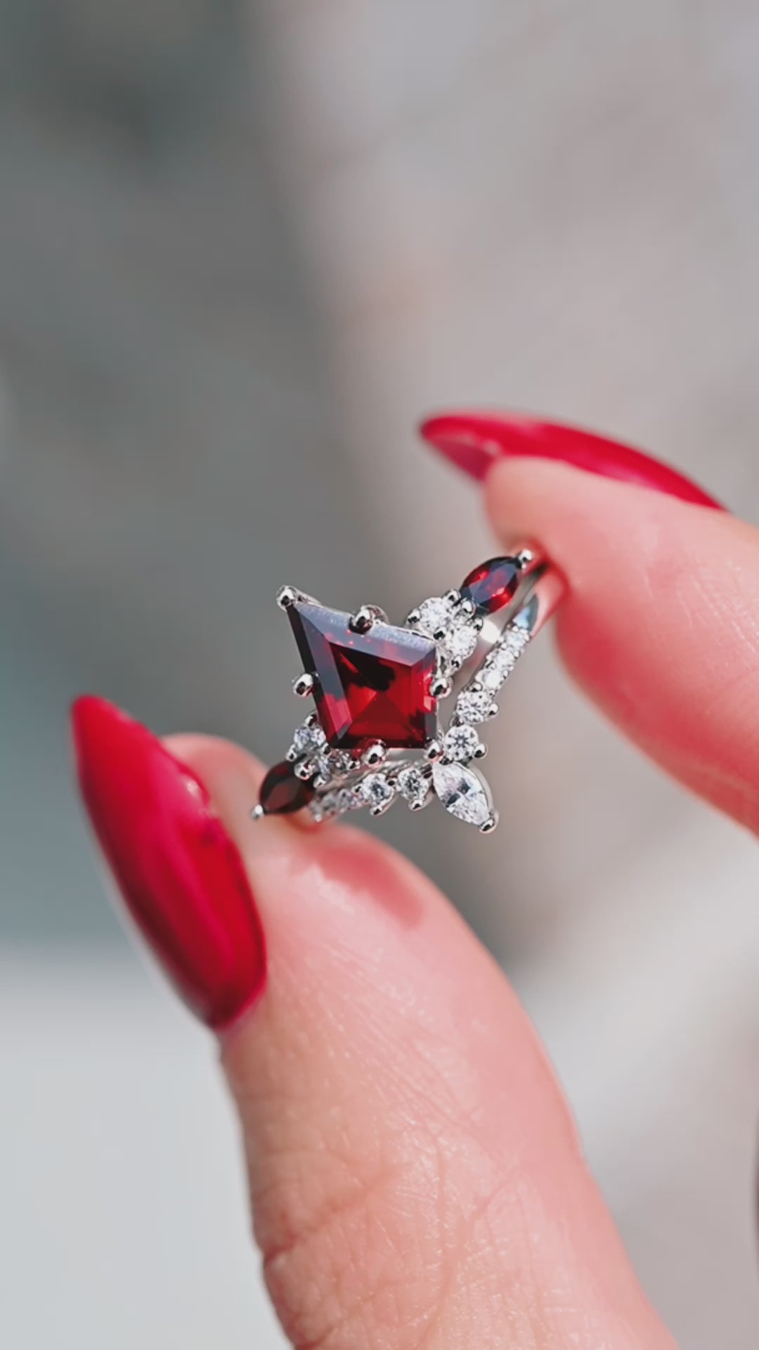 Skye Kite™  Natural Red Garnet Ring Set- Sterling Silver