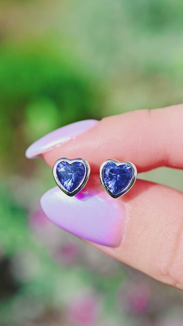 Heart Tanzanite Earrings- Sterling Silver