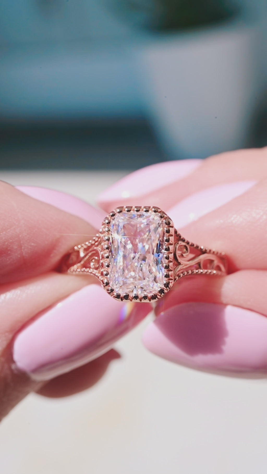 Radiant Cut Lab-Grown Diamond Engagement Ring in 14K Solid Rose Gold  (IGI Certified)