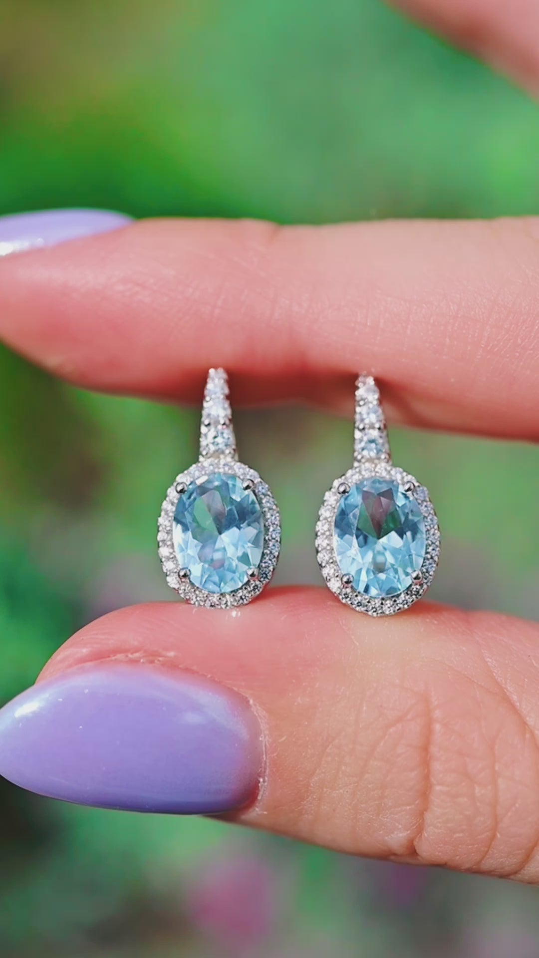 Oval Aquamarine Dangle Earrings- 925 Sterling Silver