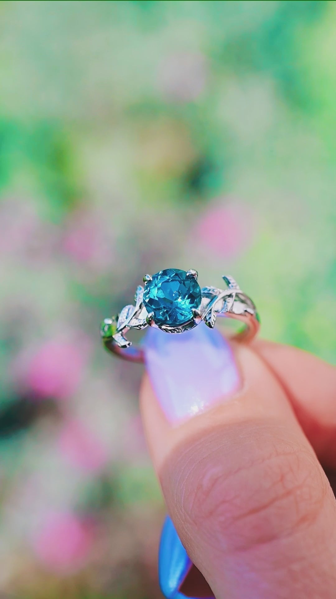 London Blue Topaz Leaf Ring- 14K White Gold