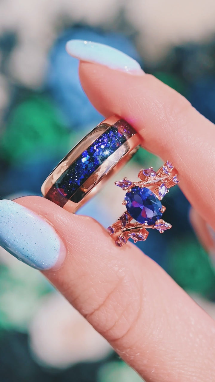 Orion Nebula™ & Cornflower Sapphire Leaf Couples Ring