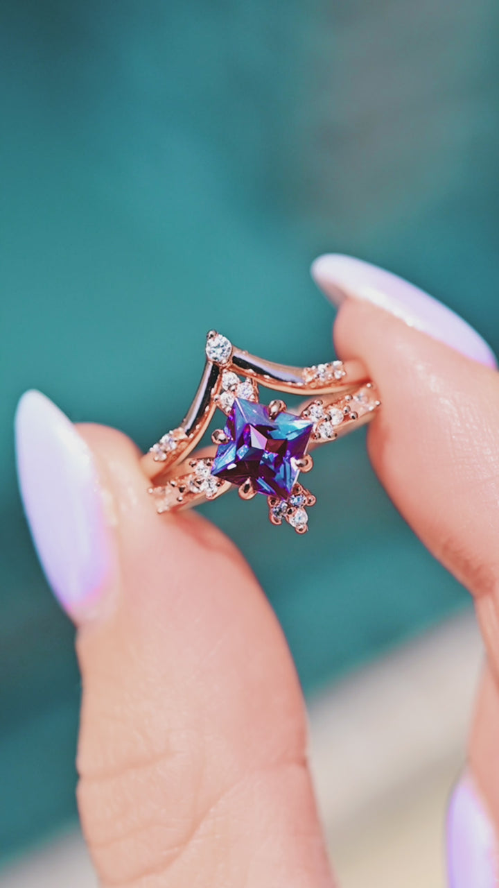 Alexandrite Ring Set- 14K Rose Gold Vermeil