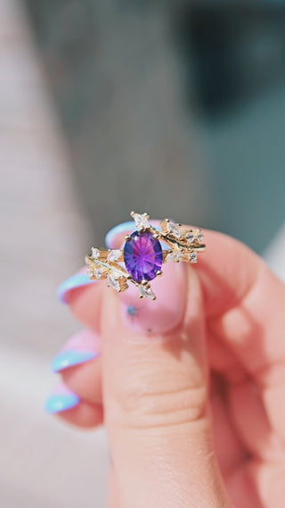 R-1303 amethyst leaf ring