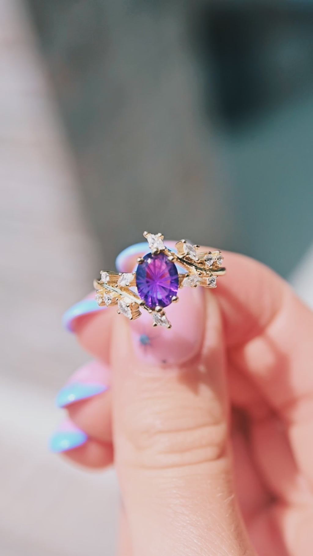 R-1303 amethyst leaf ring