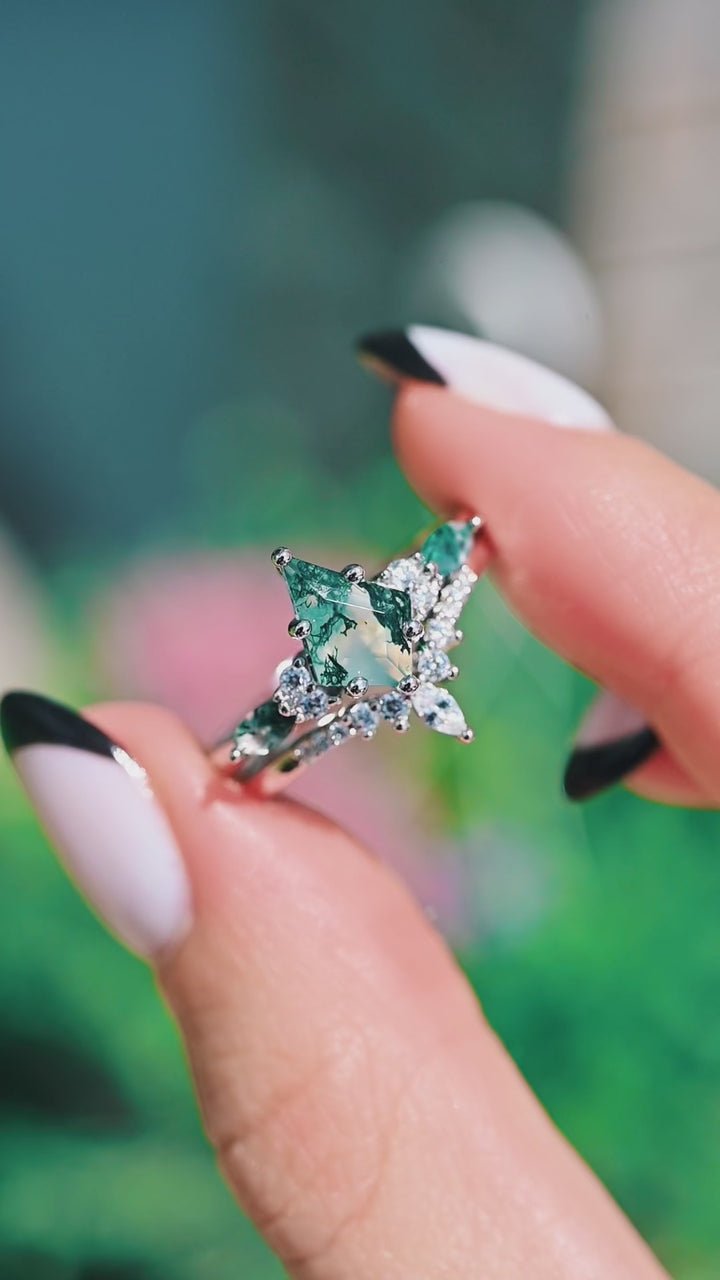 Skye Kite™ Green Moss Agate Engagement Ring Set- 14K White Gold