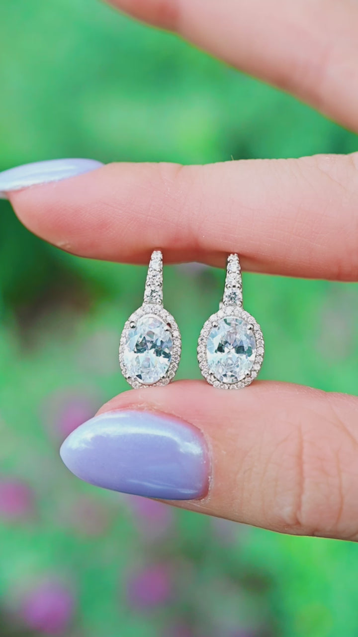 Simulated Diamond (cz) Oval Earrings- Sterling Silver