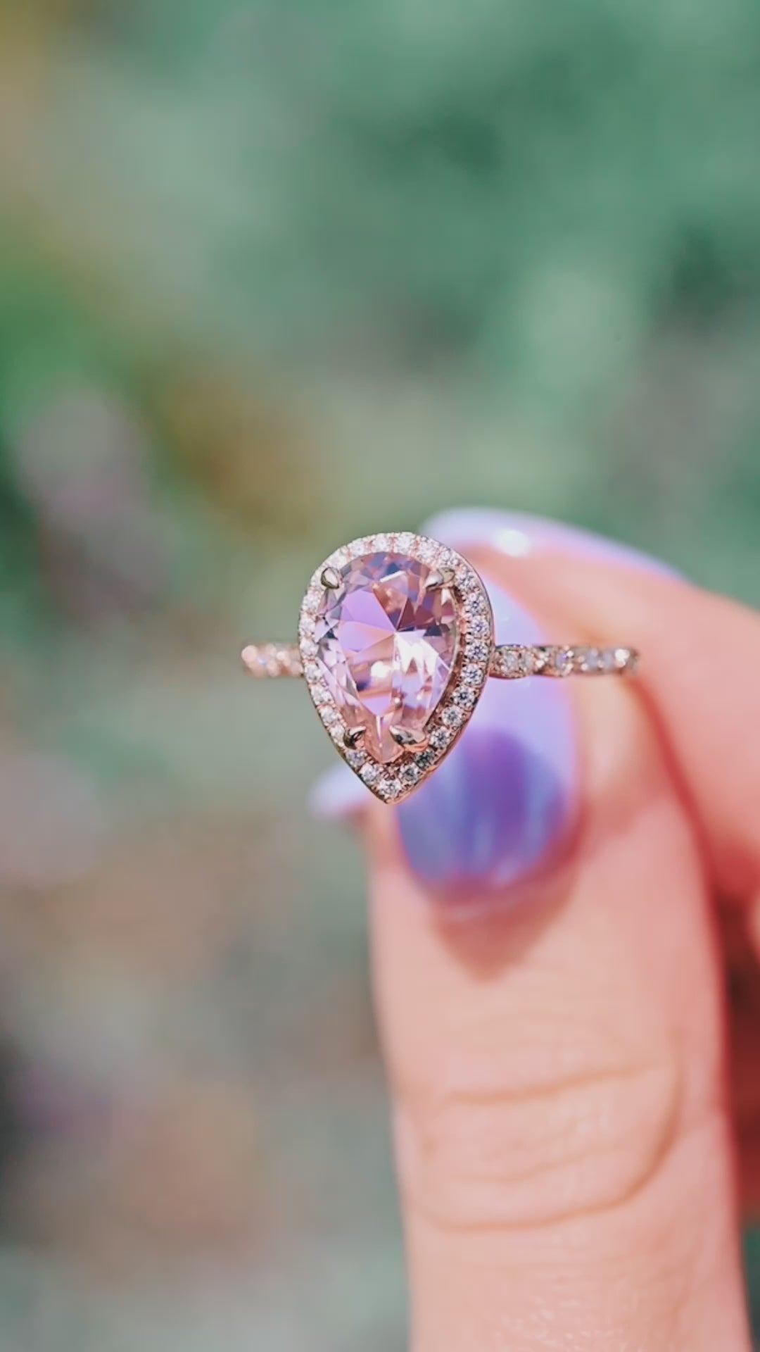 Luxe Teardrop Morganite Engagement Ring- 14K Solid Rose Gold