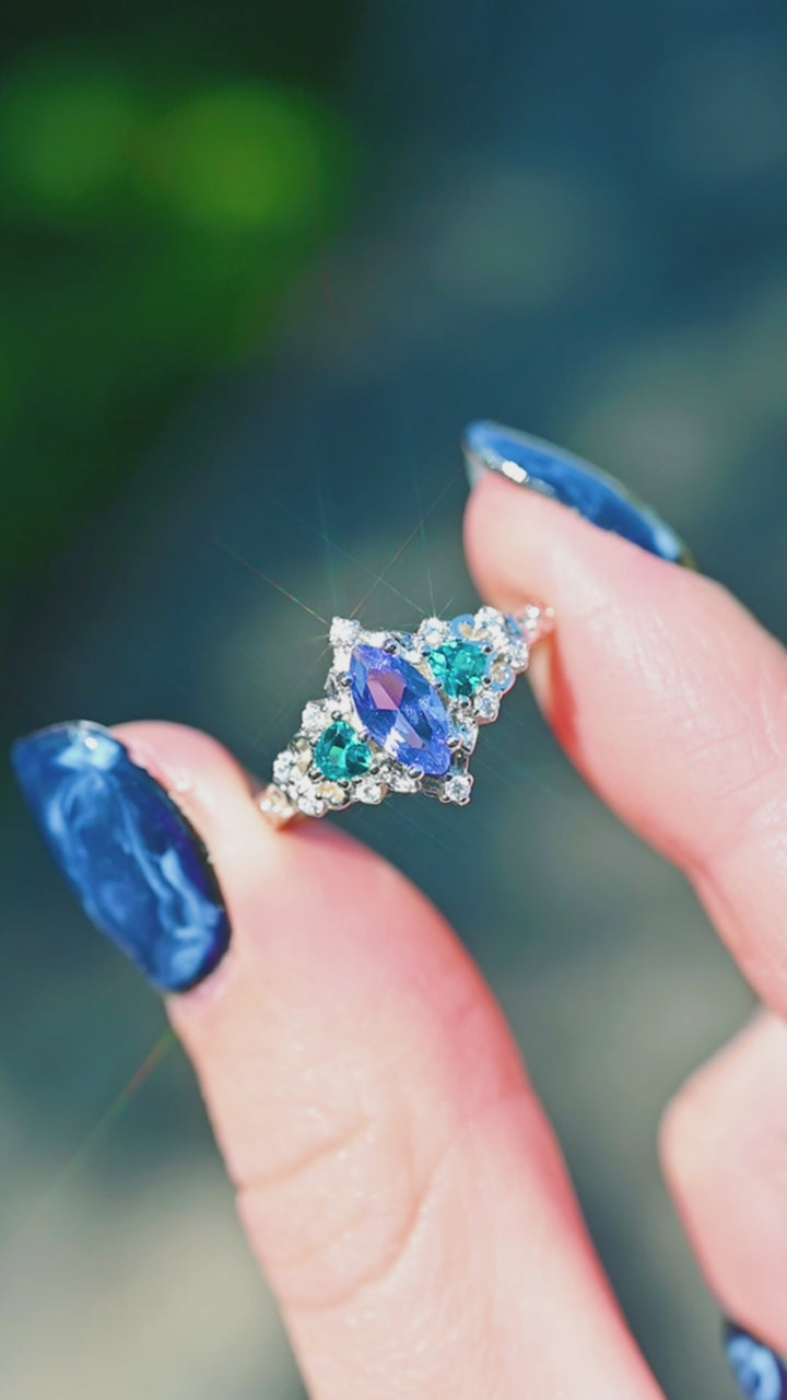 Elain Tanzanite & Teal Sapphire Fairy Ring- 14K White Gold