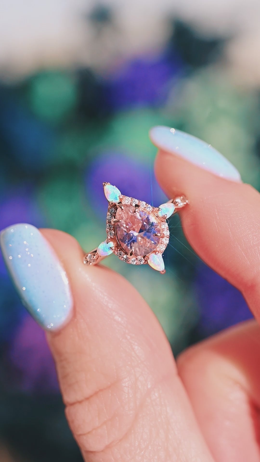 Teardrop Morganite & Fire Opal Ring- 14K Rose Gold Vermeil