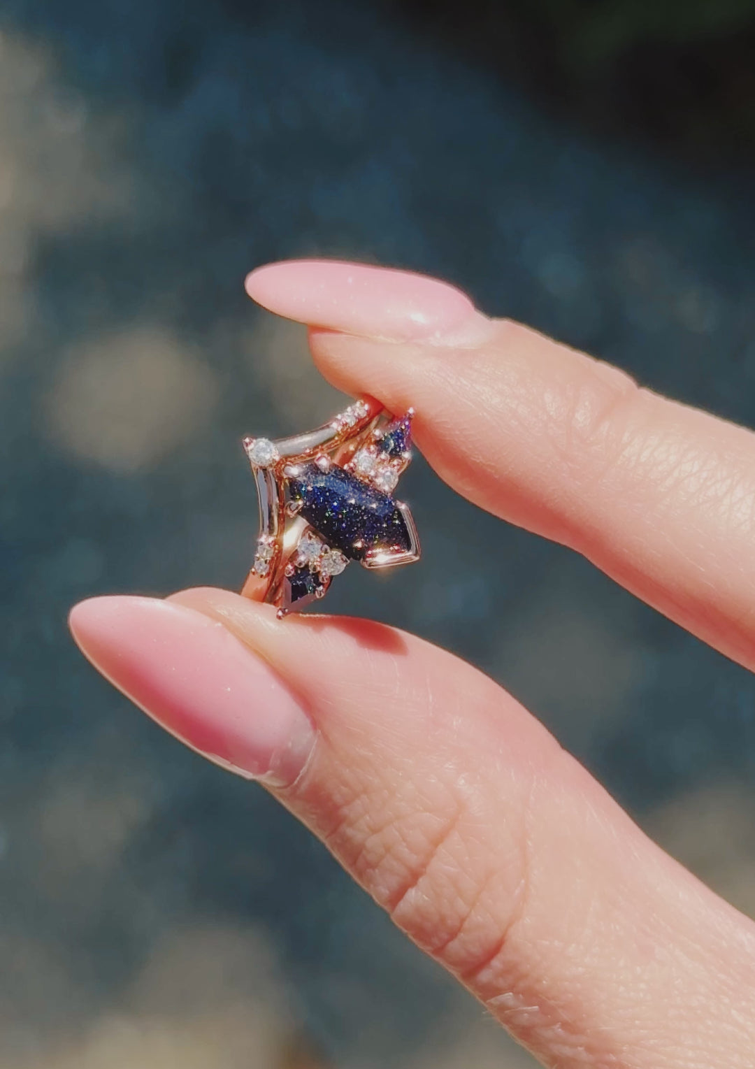 Kite Galaxy Sandstone ( Starry Night) Ring Set- 14K Rose Gold Vermeil