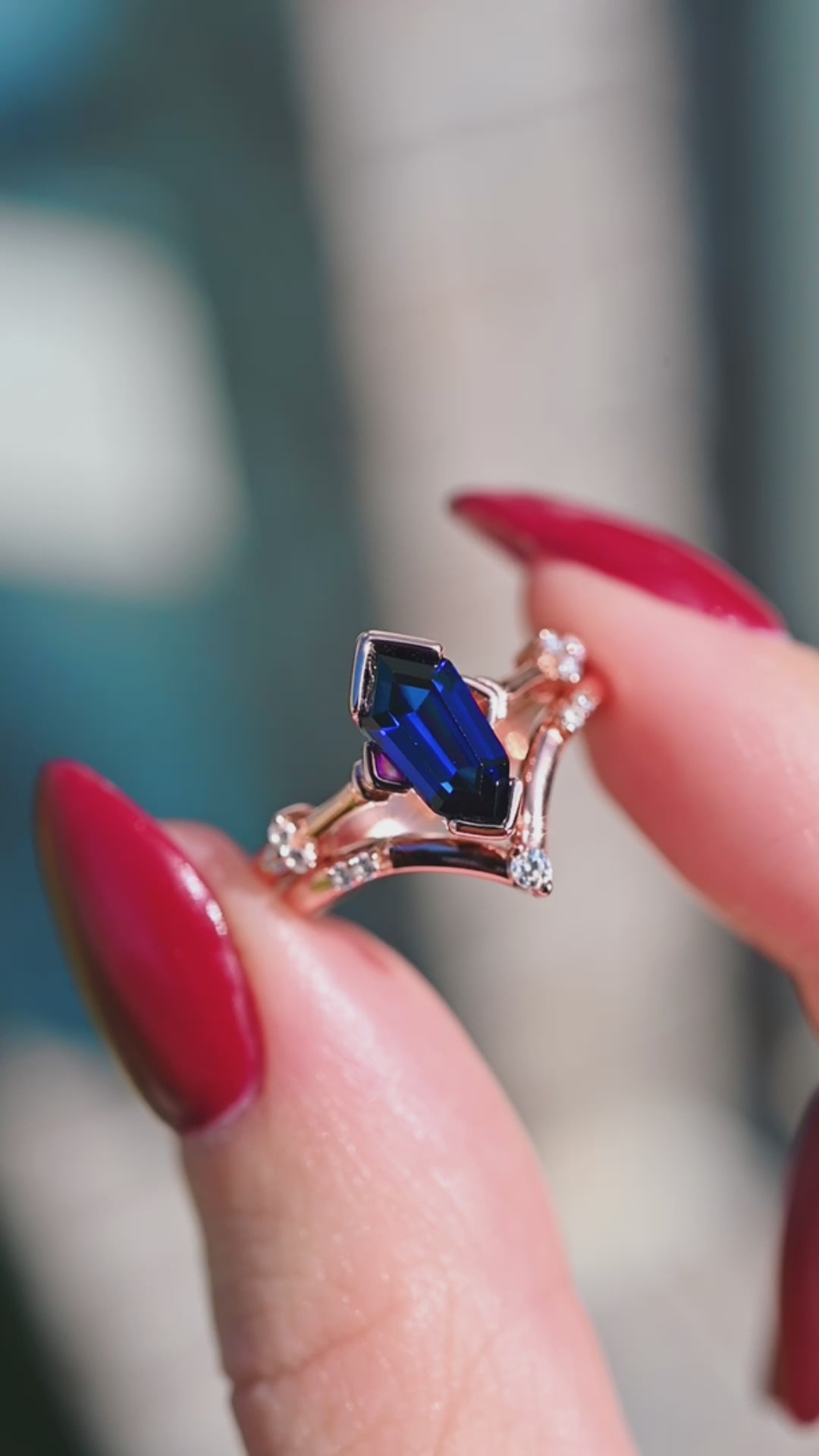 Blue Sapphire Ring Set- 14K Rose Gold Vermeil