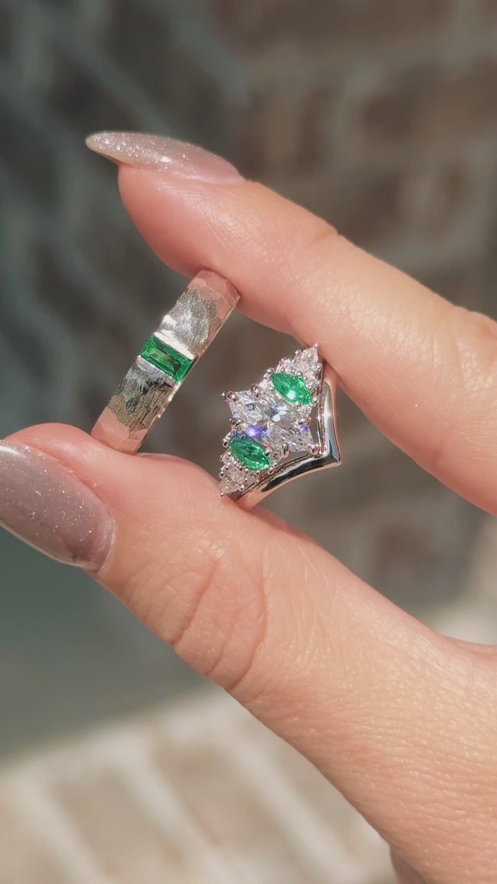 Emerie Diamond (cz) & Emerald Couples Ring Set