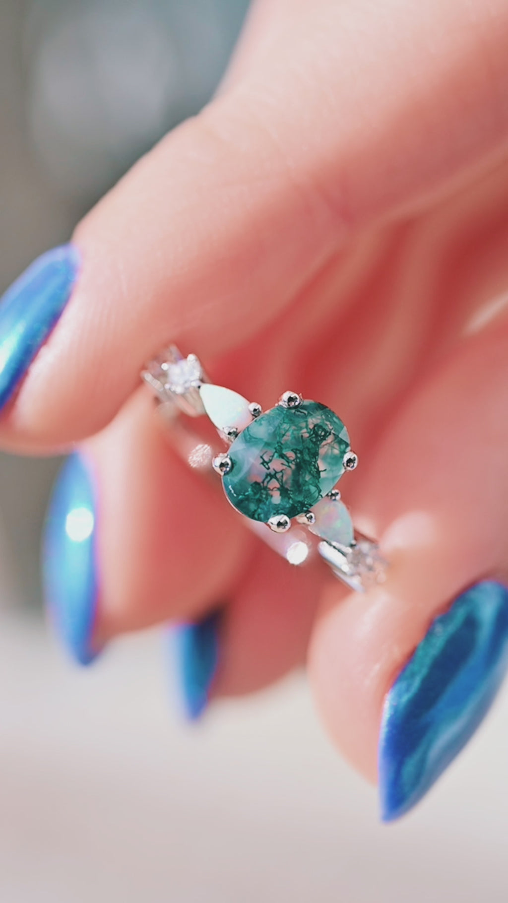 oval moss agate and opal Aquamarise 