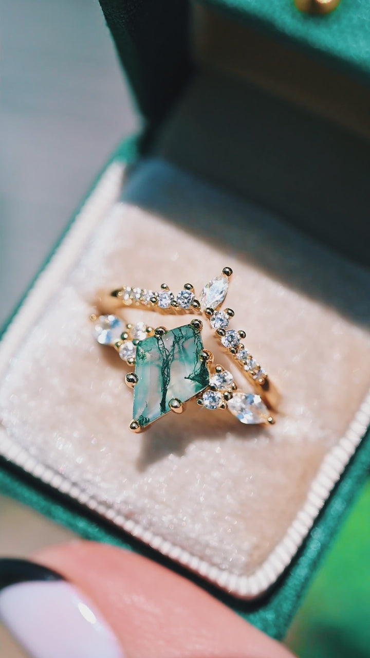 Skye Kite™  Kite Green Moss Agate Ring Set- 14K Yellow Gold Vermeil