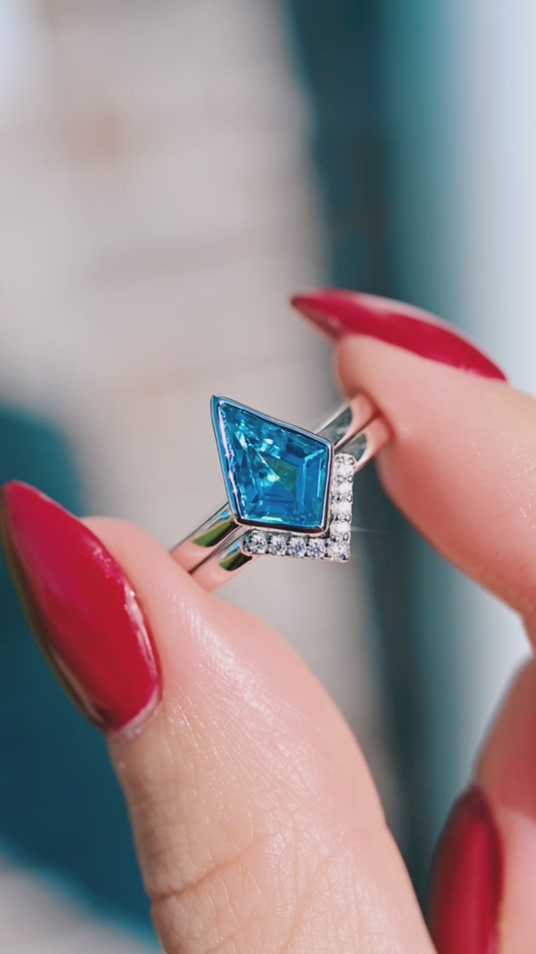 Kite Swiss Blue Topaz Ring Set- Sterling Silver